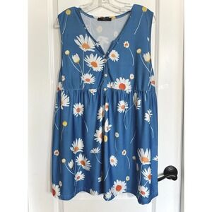 Love.U Dear Sleeveless Babydoll Top With Daisy's Women's 2XL Coastal Casual New